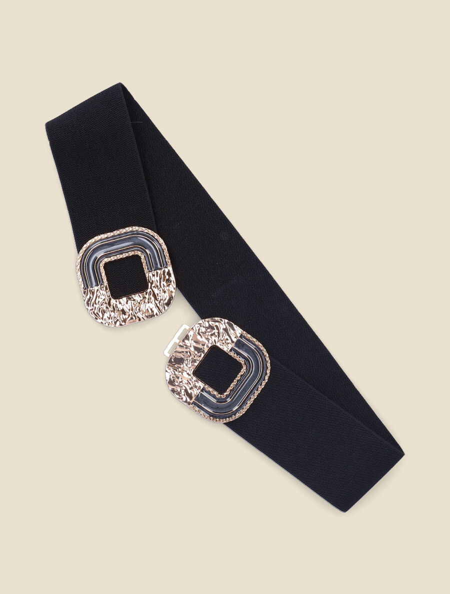Ceinture à boucle martelée et laquée - Noir - 2