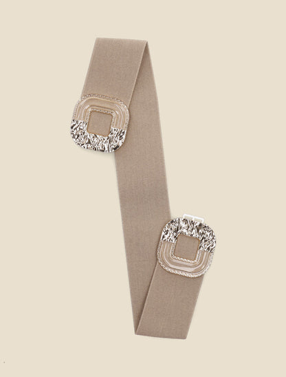 Ceinture à boucle martelée et laquée - Taupe - 2