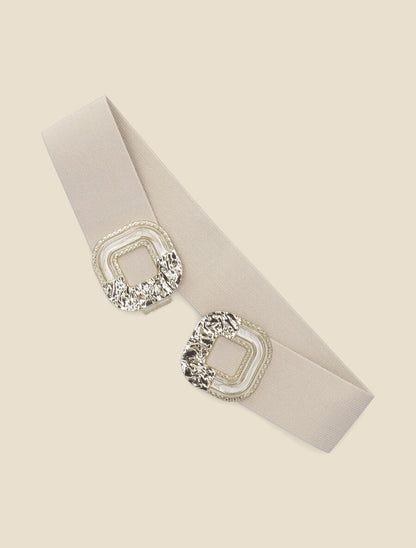 Ceinture à boucle martelée et laquée - Beige - 1