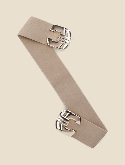 Ceinture élastiquée à boucle en croix stylisée - Taupe - 1