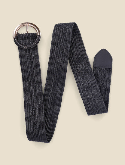 Ceinture en raphia à boucle ronde bimatière - Noir - 2
