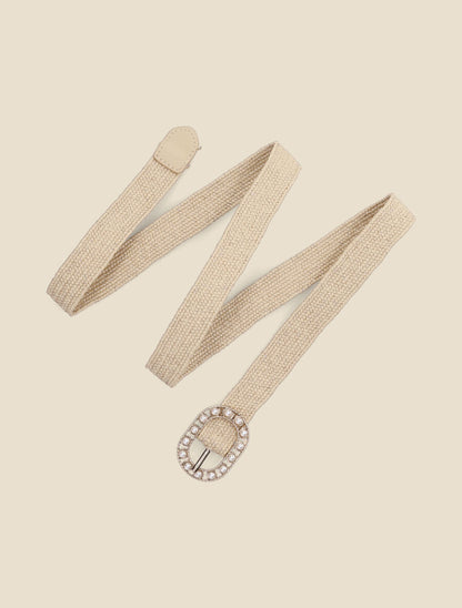 Ceinture en raphia à boucle ornée de perles - Taupe - 1