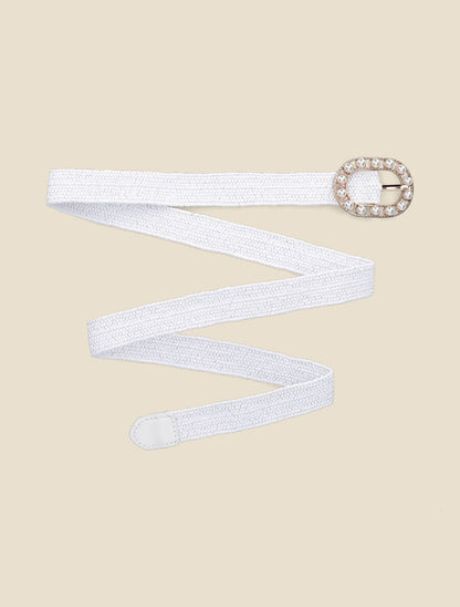Ceinture en raphia à boucle ornée de perles - Blanc - 1