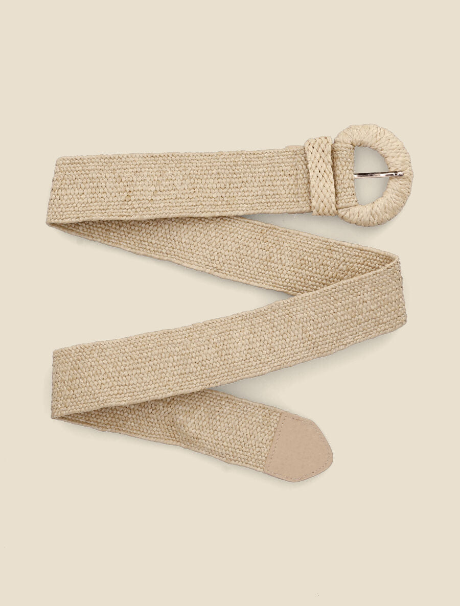 Ceinture élastiquée en raphia - Taupe - 1
