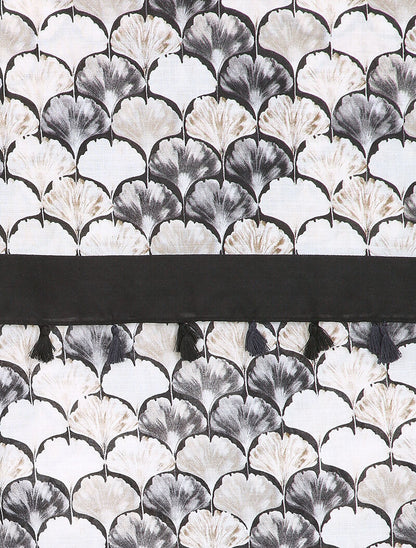 Foulard à imprimé feuilles en écailles et bords à pompons - Noir - 2