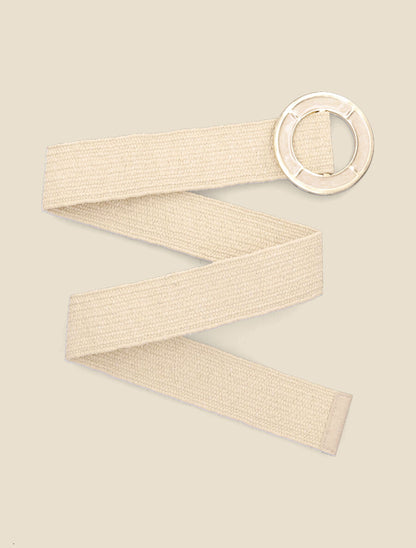 Ceinture en raphia à boucle ronde effet laqué - Beige - 2