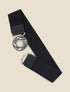 Ceinture élastiquée à boucle ronde graphique - Noir/argent - 1