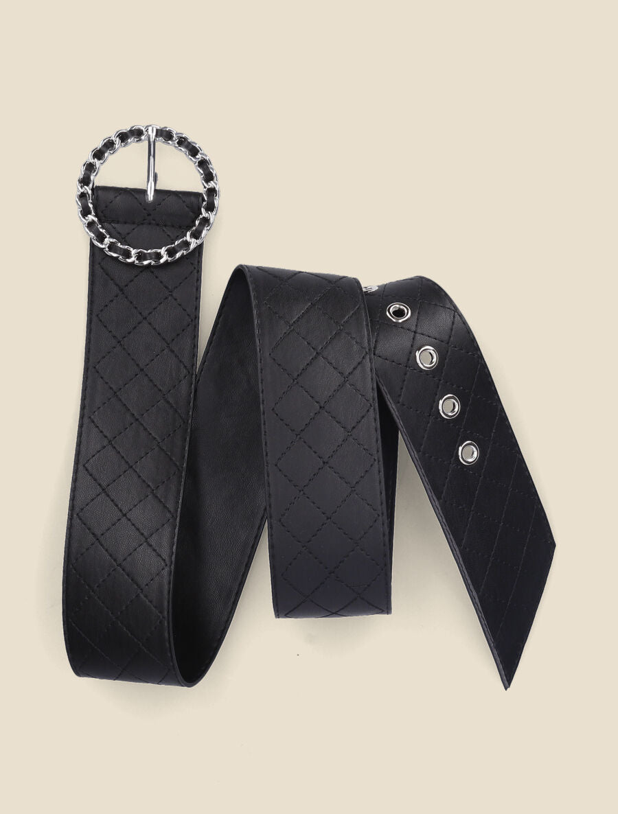 Ceinture en simili à boucle ronde en chaîne - Noir/argent - 2