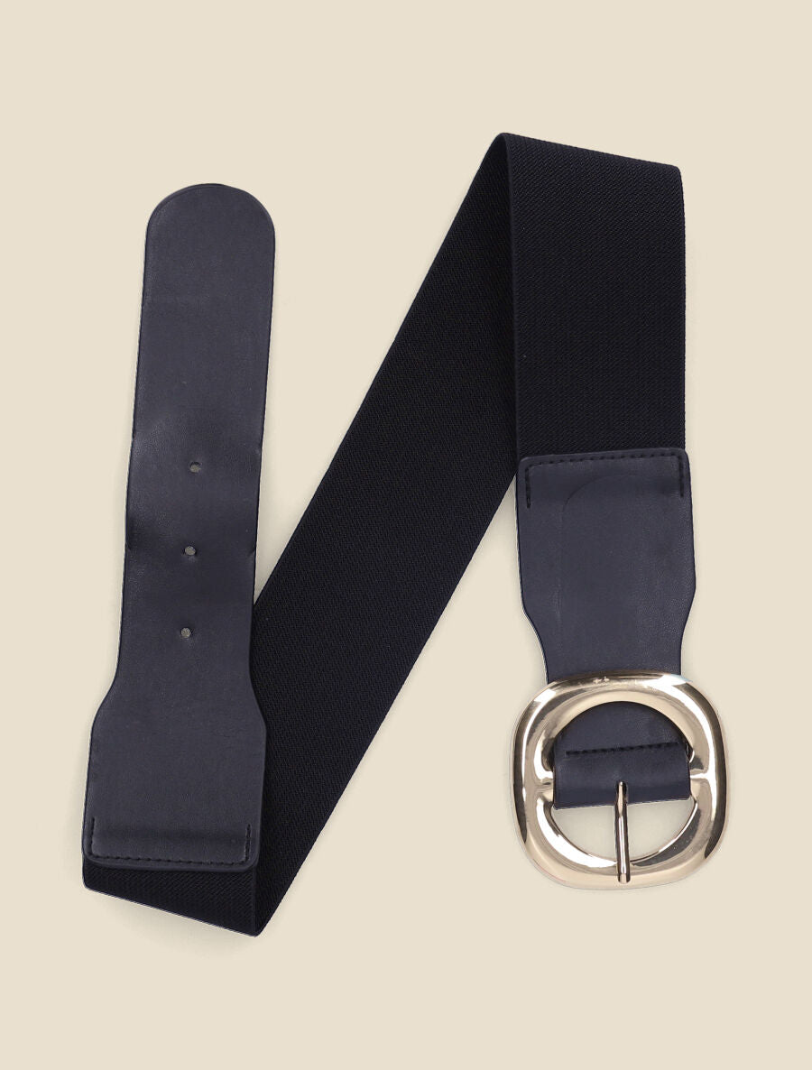 Ceinture élastiquée à boucle métallique à bords arrondis - Noir - 2