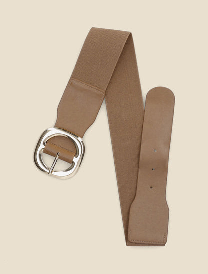 Ceinture élastiquée à boucle métallique à bords arrondis - Taupe - 2