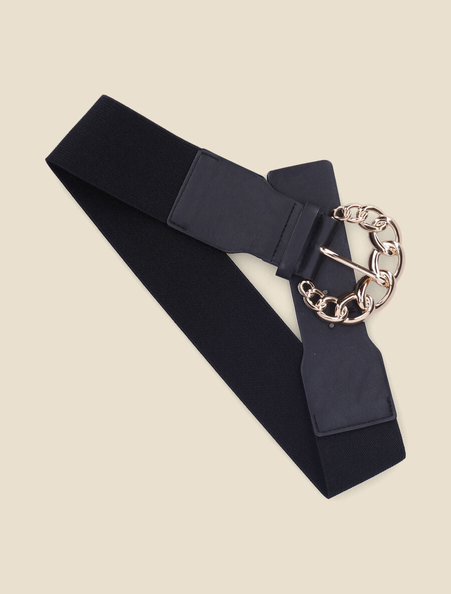 Ceinture élastiquée à boucle style chaîne - Noir - 1