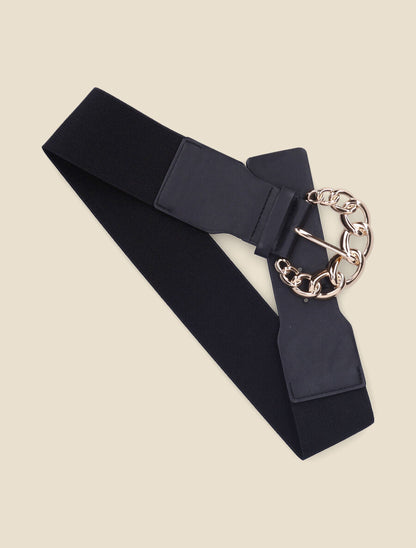 Ceinture élastiquée à boucle style chaîne - Noir - 1
