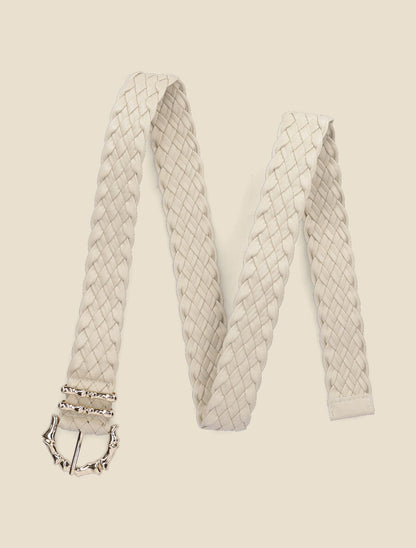 Ceinture en simili tressé à boucle style bambou - Beige - 1