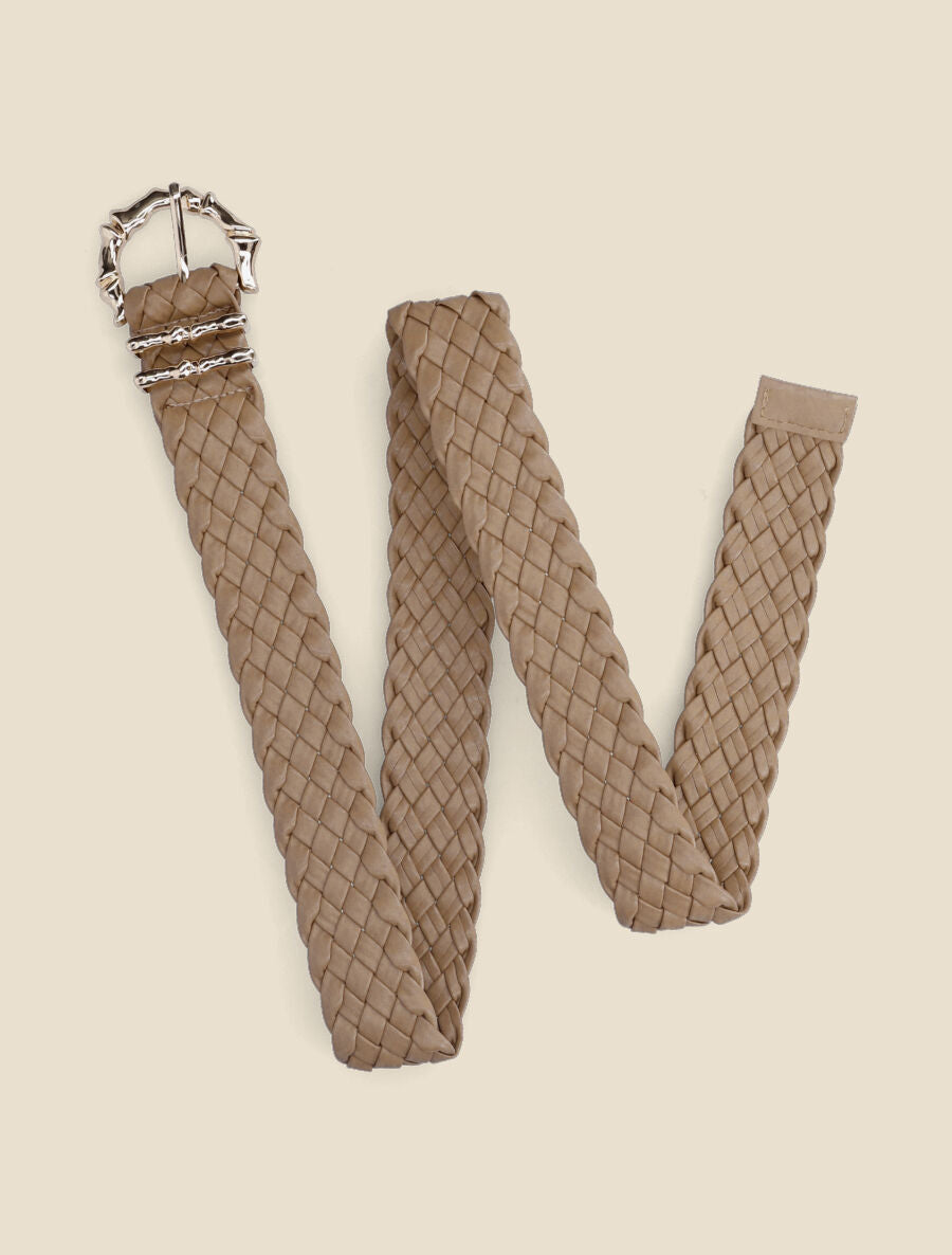 Ceinture en simili tressé à boucle style bambou - Taupe - 2