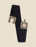 Ceinture élastiquée à boucles carrées à détails stylisés - Noir/or - 1