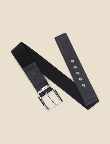 Ceinture bi-matière à boucle carrée métallique - Noir/argent - 2