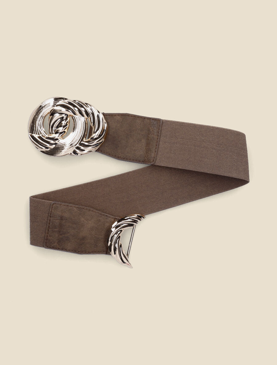 Ceinture à boucle torsadée et striée - Taupe/or - 1