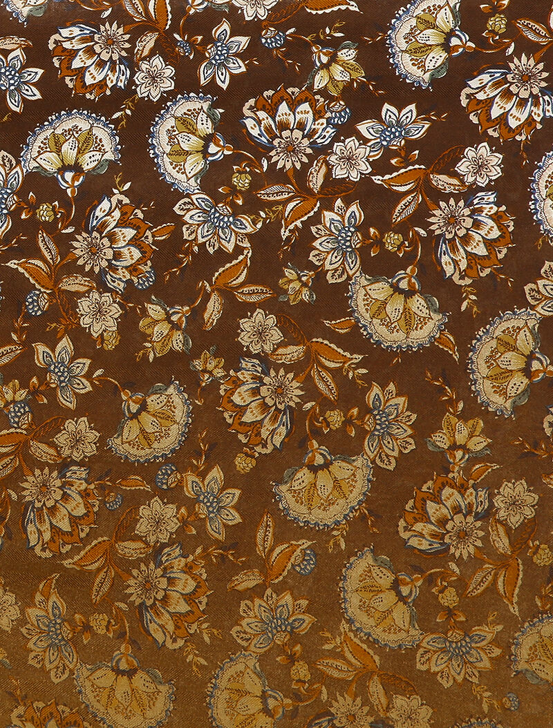Foulard à imprimé fleuri style oriental et bords à pompons - Marron - 2