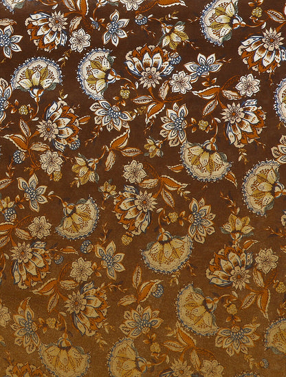 Foulard à imprimé fleuri style oriental et bords à pompons - Marron - 2