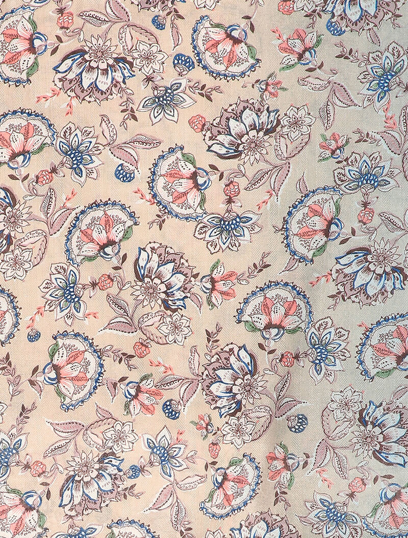 Foulard à imprimé fleuri style oriental et bords à pompons - Rose - 2