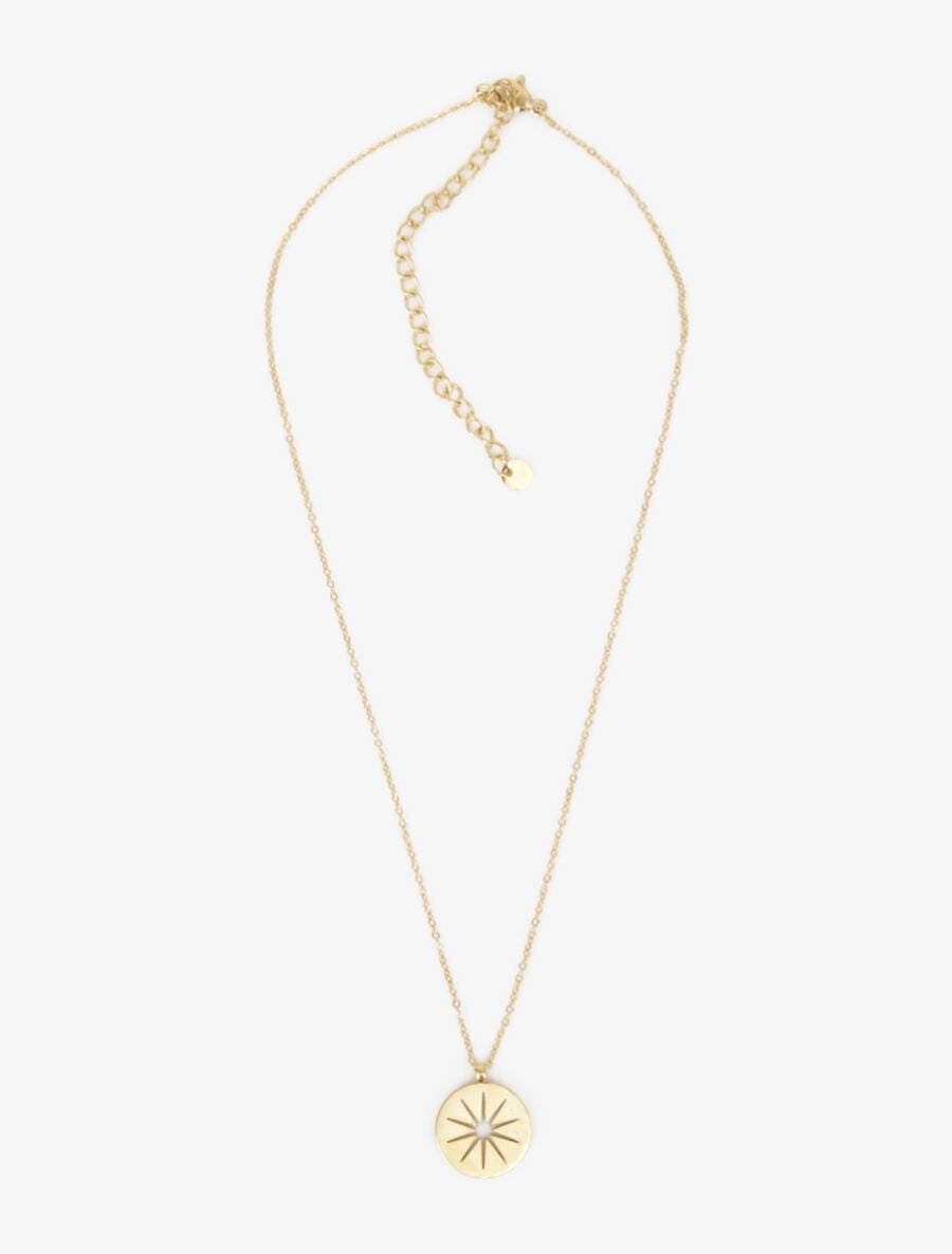 Collier à pendentif rond motif soleil ajouré - Or - 1