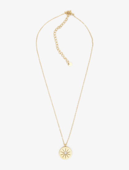 Collier à pendentif rond motif soleil ajouré - Or - 1
