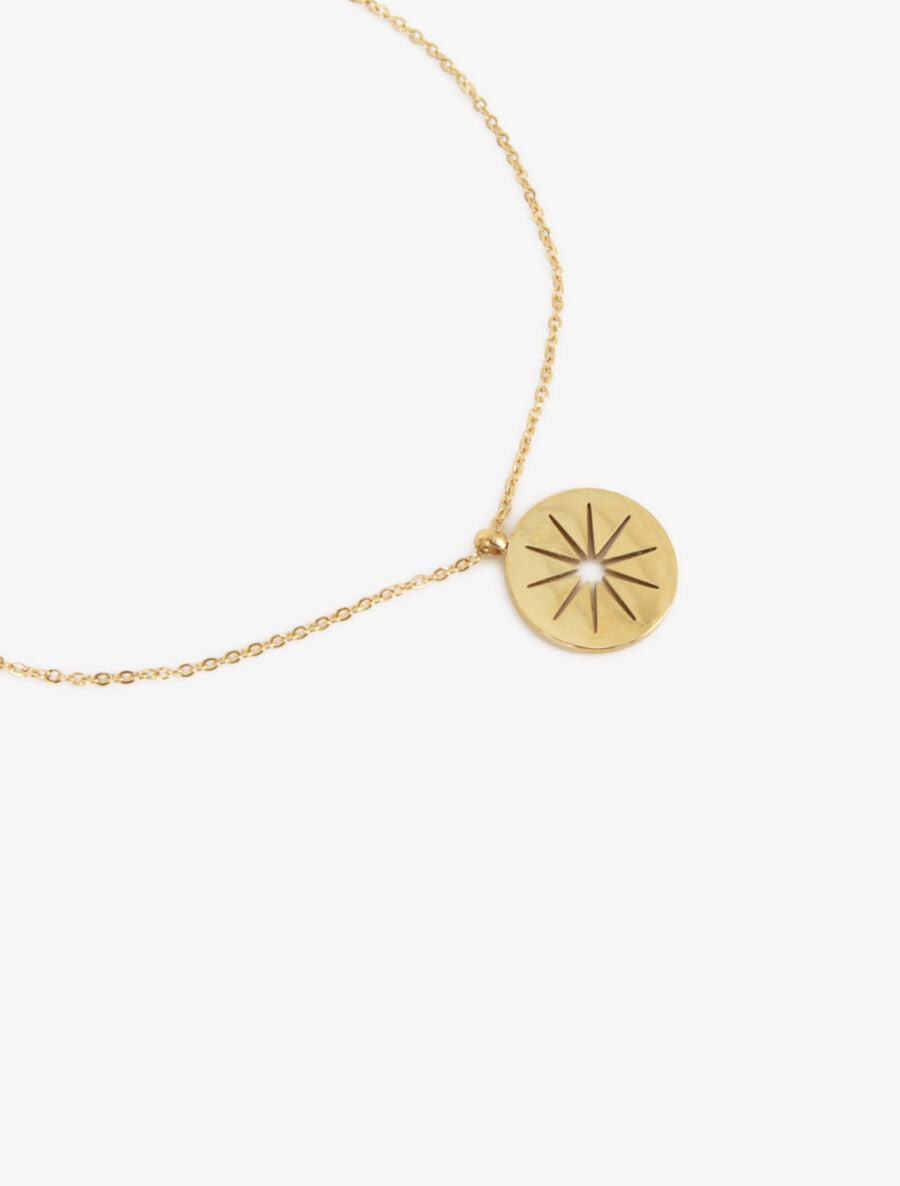 Collier à pendentif rond motif soleil ajouré - Or - 2