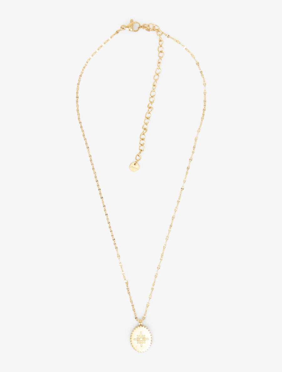Collier à pendentif rond motif croix - Or - 1
