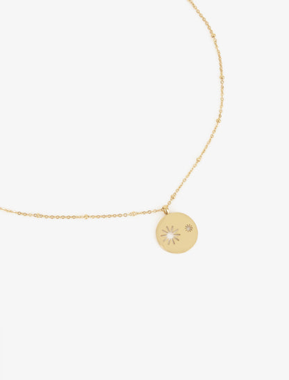 Collier à pendentif rond motif étoiles ajourés - Or - 2