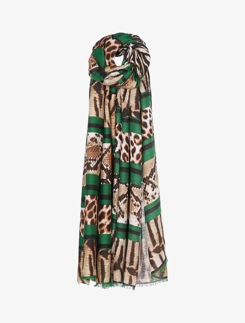 Foulard à rayures contrastantes et imprimé animal - Vert - 3