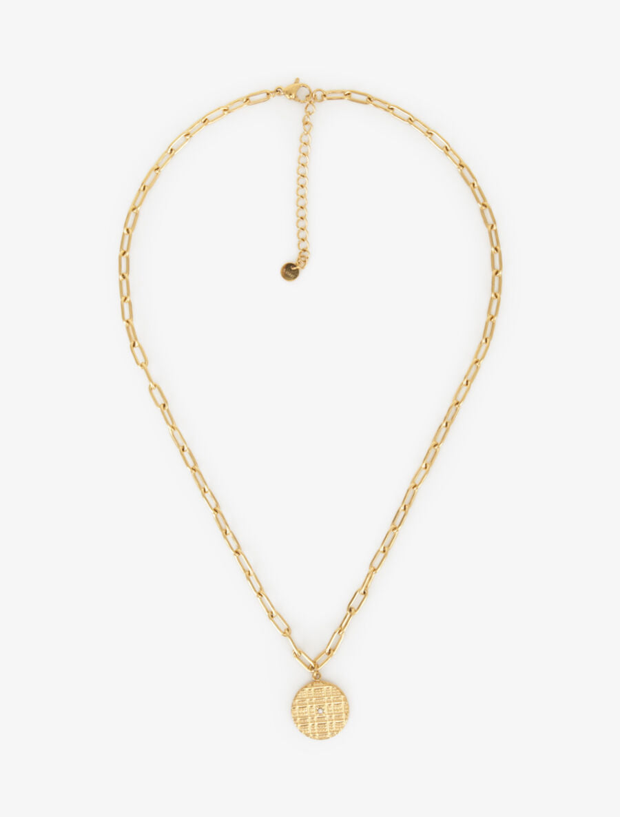 Collier en maille ras de cou à pendentif rond orné d&