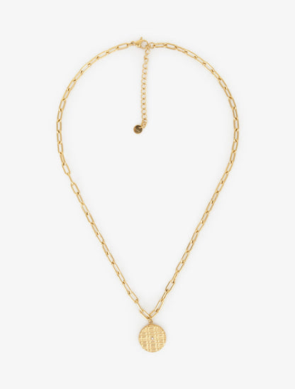 Collier en maille ras de cou à pendentif rond orné d&