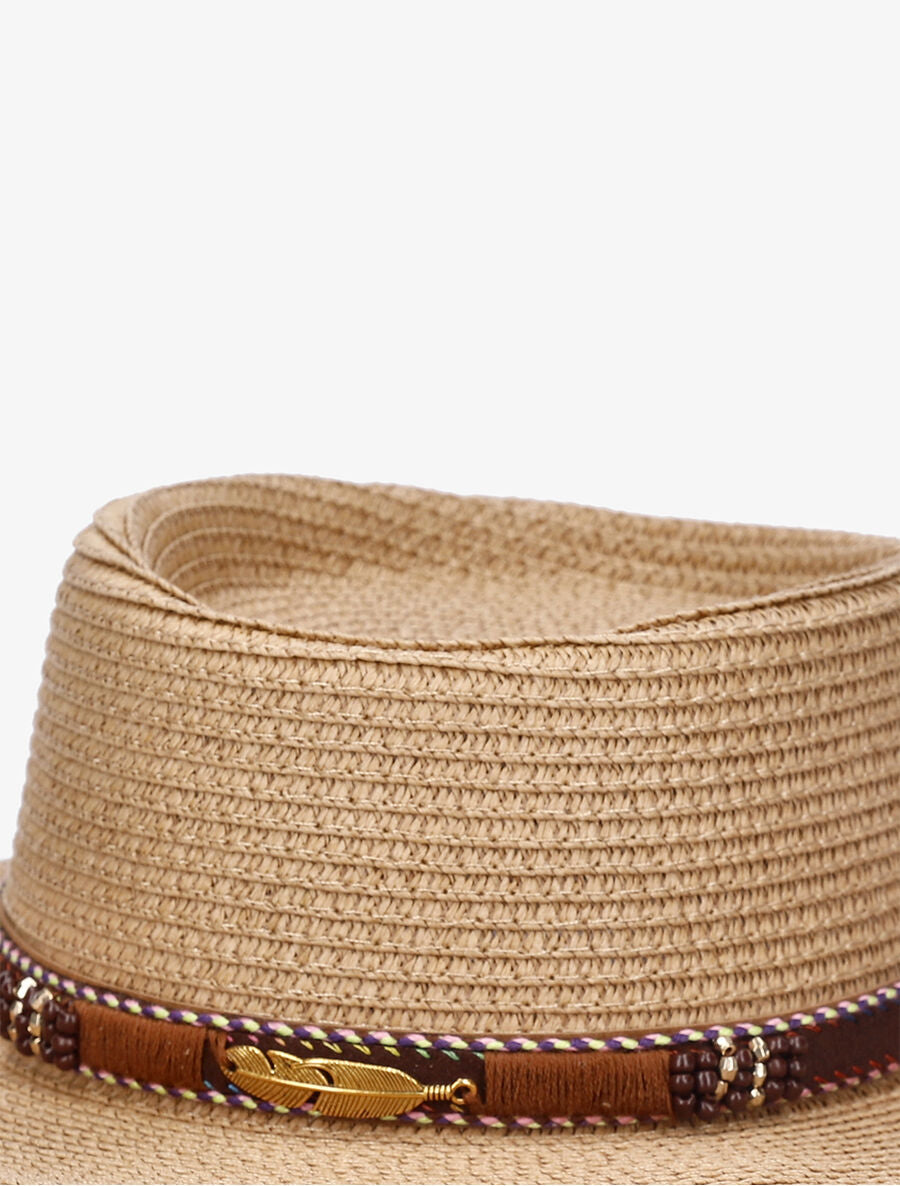 Canotier à galon en simili style aztèque - Sable - 2