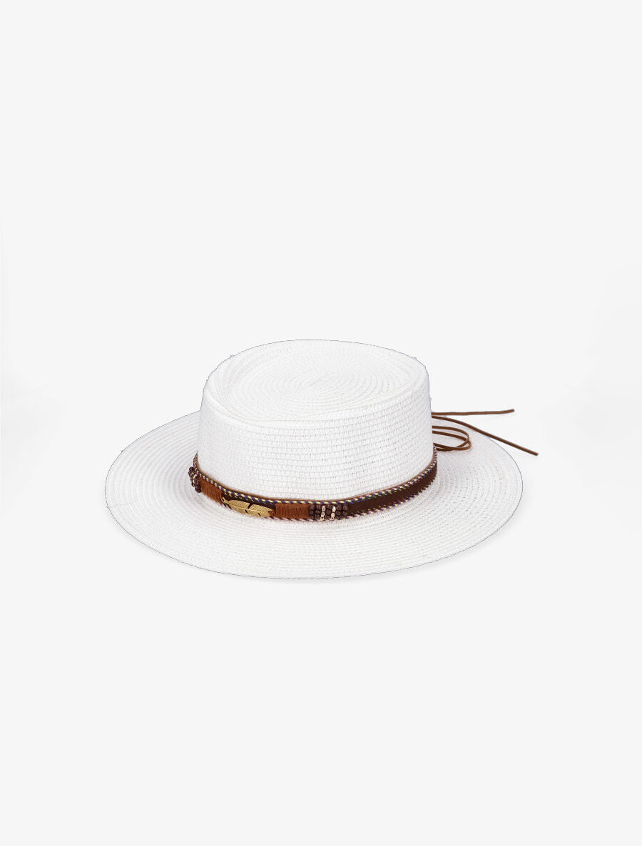 Canotier à galon en simili style aztèque - Blanc - 1