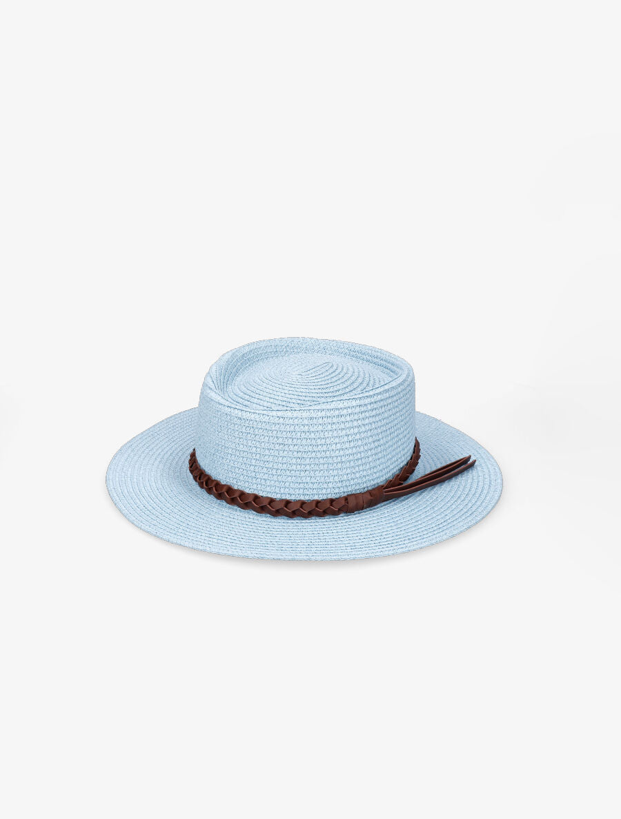 Canotier à galon en simili tressé - Bleu ciel - 3