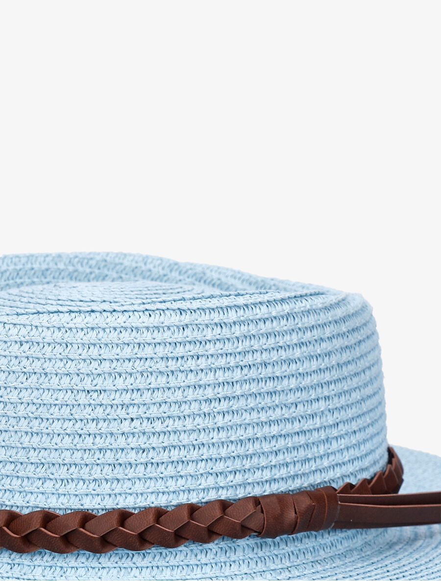 Canotier à galon en simili tressé - Bleu ciel - 2