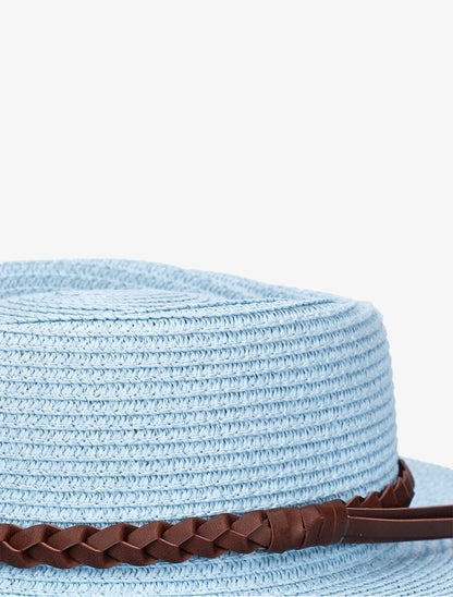 Canotier à galon en simili tressé - Bleu ciel - 2