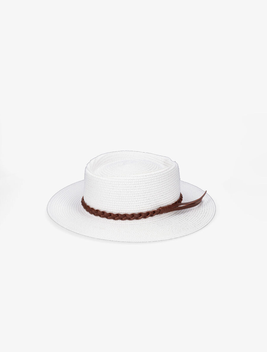 Canotier à galon en simili tressé - Blanc - 3