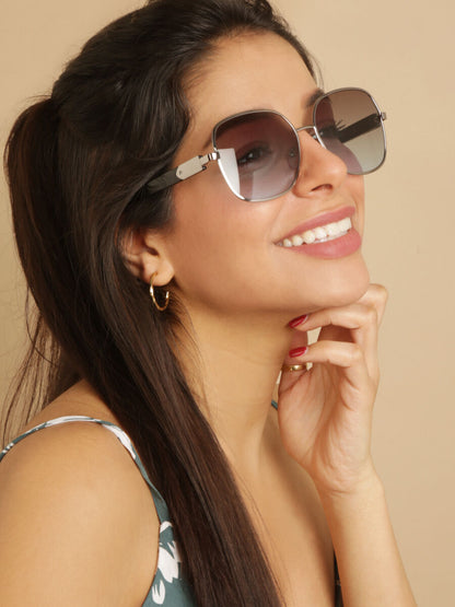 Lunettes de soleil rondes oversize - Bleu/argent - 1