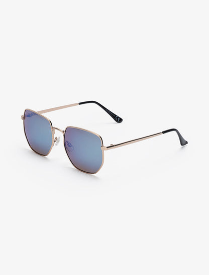 Lunettes de soleil hexagonales arrondis - Doré/bleu - 1
