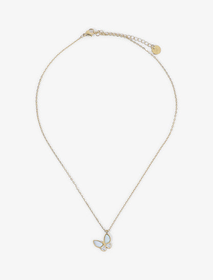 Collier à pendentif papillon orné de pierres nacrées et de zircons - Or - 3