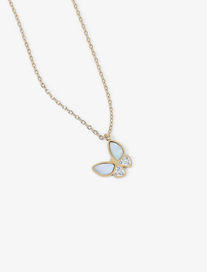 Collier à pendentif papillon orné de pierres nacrées et de zircons - Or - 2