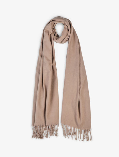 Echarpe en laine mélangée à franges - Taupe - 1