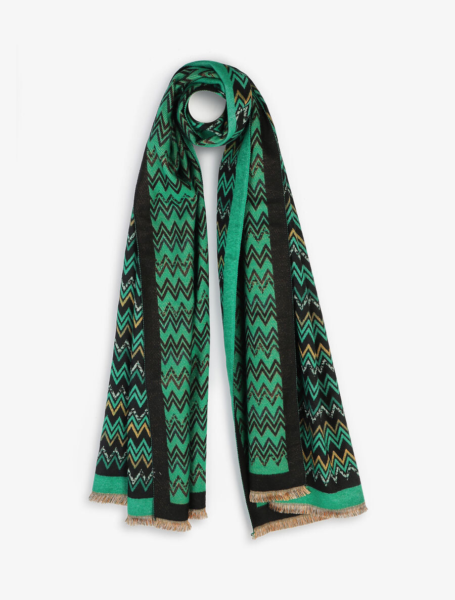 Echarpe en laine mélangée à imprimé zigzag - Vert - 1