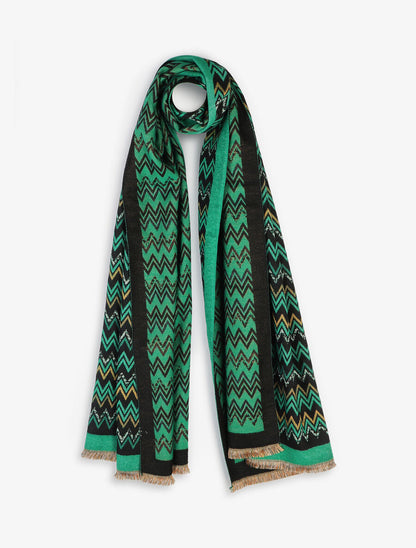Echarpe en laine mélangée à imprimé zigzag - Vert - 1