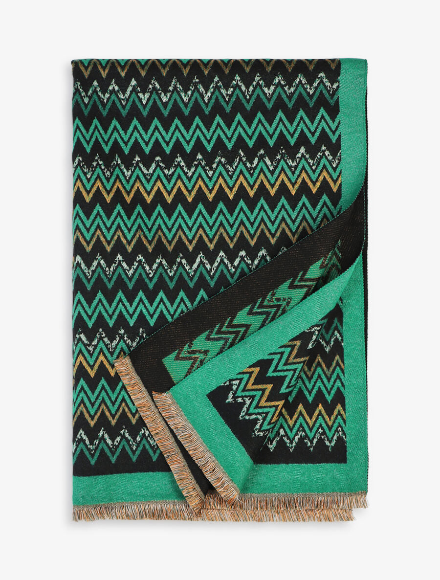 Echarpe en laine mélangée à imprimé zigzag - Vert - 2