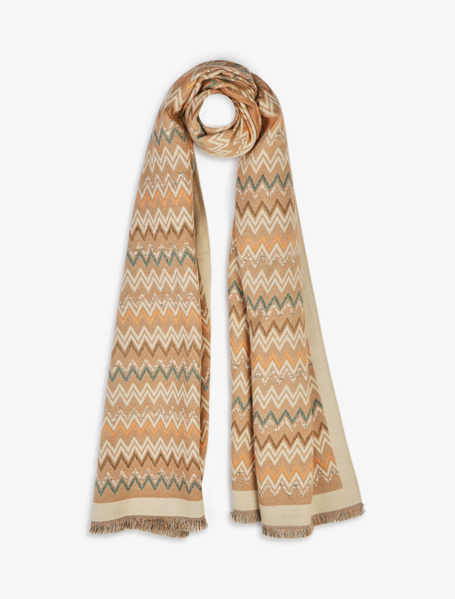 Echarpe en laine mélangée à imprimé zigzag - Beige - 4