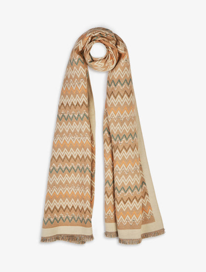 Echarpe en laine mélangée à imprimé zigzag - Beige - 4