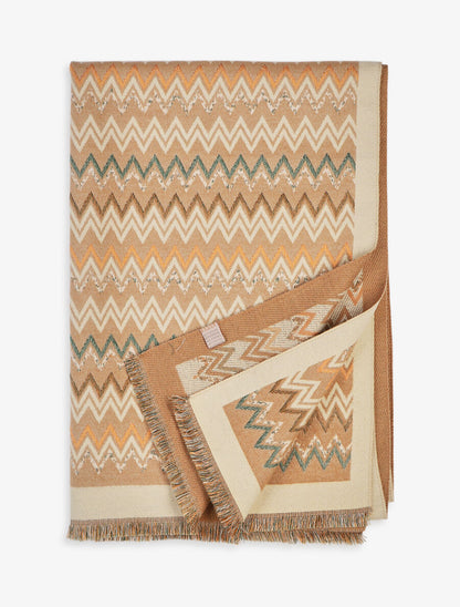 Echarpe en laine mélangée à imprimé zigzag - Beige - 2