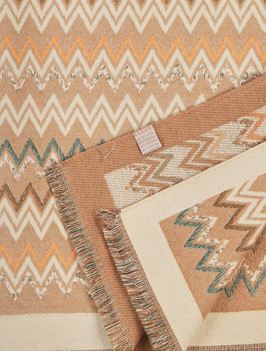Echarpe en laine mélangée à imprimé zigzag - Beige - 3